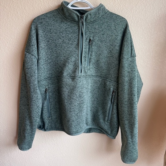 Kyodan Quarter Zip Fleece Pullover: M Heathered Green Athletic Jacket w/ Pockets - Picture 2 of 7
